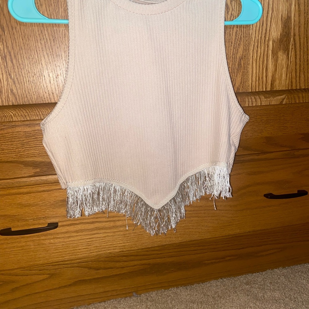 Fringe Hem Cream Tank Top